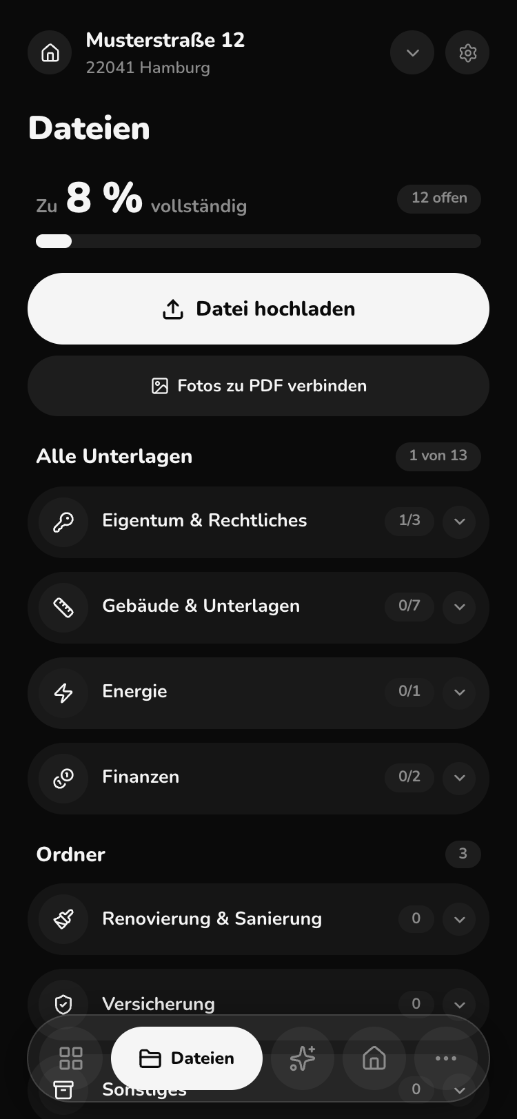 Digitale Objektakte mit Unterlagen-Status
