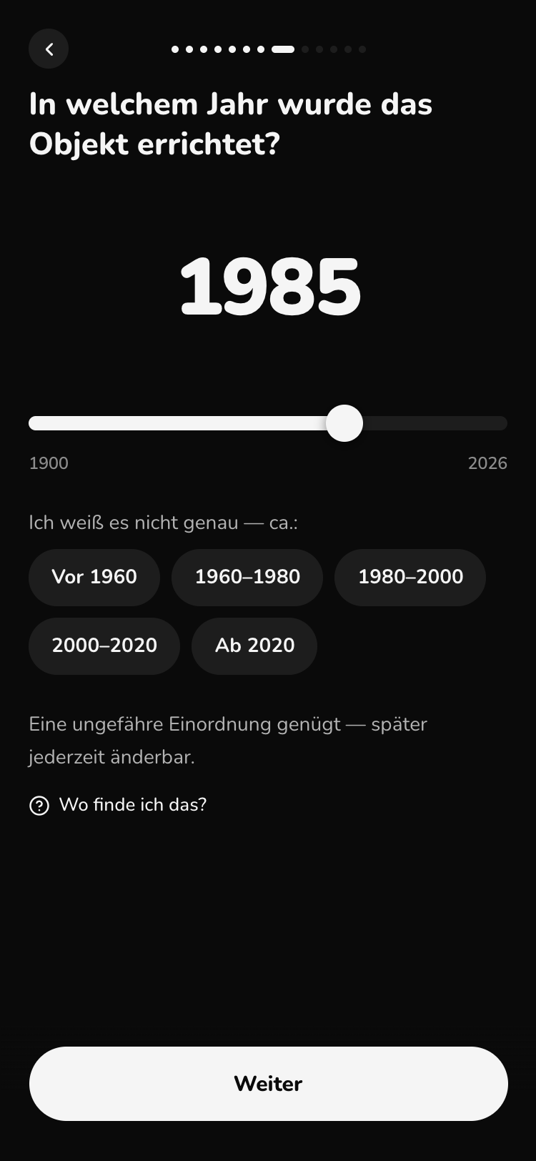 Onboarding: Eckdaten des Objekts erfassen